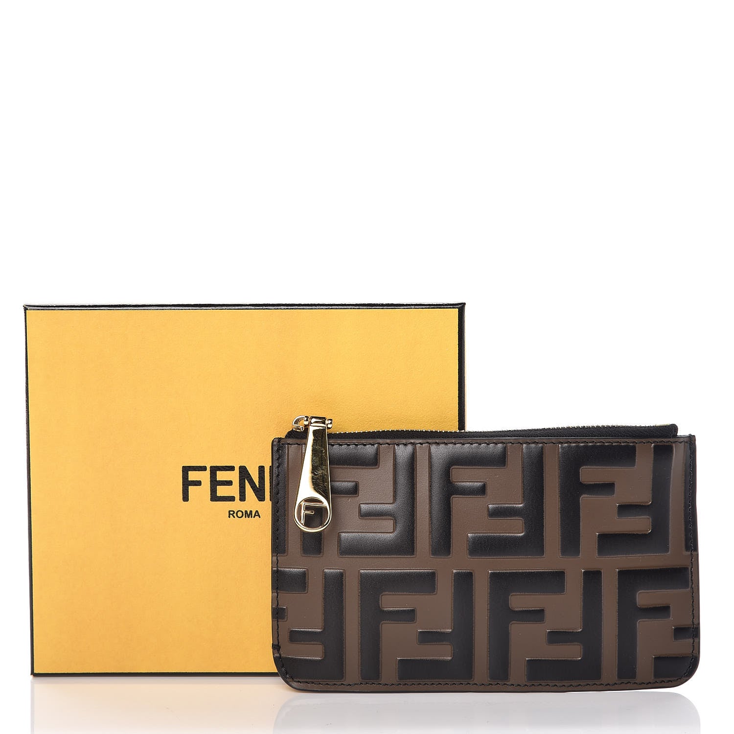 Fendi Vitello Cruise F is Fendi Bi-Color FF 1974 Embossed Key Case Pouch Maya Black 9 of 9