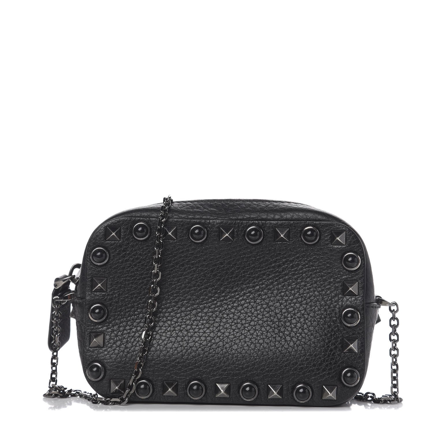 Valentino Garavani Calfskin Small Rockstud Rolling Chain Camera Crossbody Bag Black 1 of 8