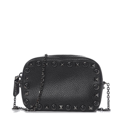 Valentino Garavani Calfskin Small Rockstud Rolling Chain Camera Crossbody Bag Black 1 of 8