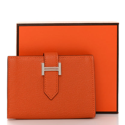 Hermes Chevre Mysore Verso Bearn Card Holder Wallet Orange Feu 7 of 7