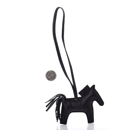 Hermes Milo Lambskin Matte Alligator Touch Grigri Rodeo Horse Bag Charm PM So Black 2 of 4