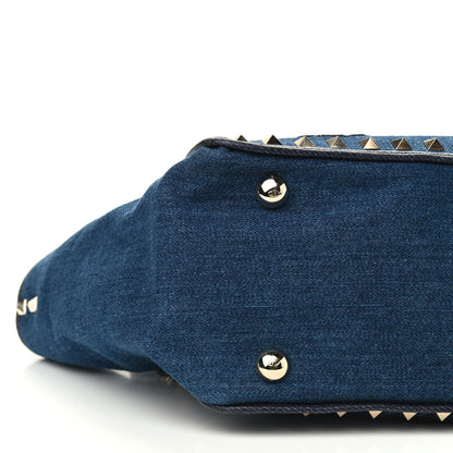 Valentino Garavani Denim Butterfly Embroidered Small Rockstud Tote Light Denim Multicolor 7 of 8