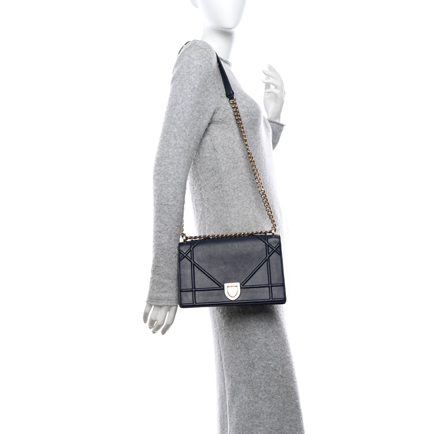 Grained Calfskin Medium Diorama Flap Bag Indigo Blue