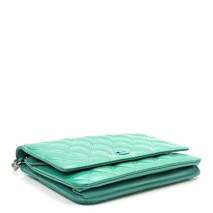Chanel Patent Quilted Wallet On Chain WOC Green 4 of 11