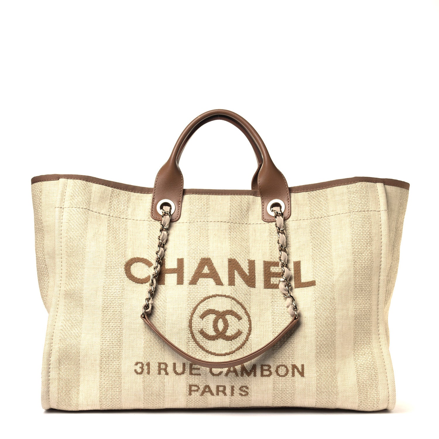 Chanel Straw Raffia Calfskin Striped Large Deauville Tote Beige 1 of 6