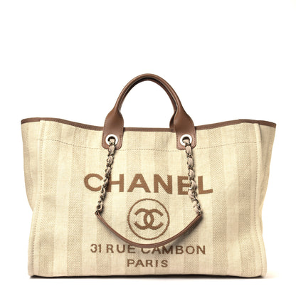 Chanel Straw Raffia Calfskin Striped Large Deauville Tote Beige 1 of 6