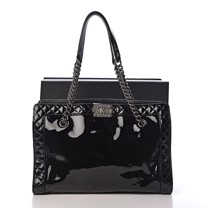Chanel Patent Quilted Reverso Boy Tote Black 11 of 11