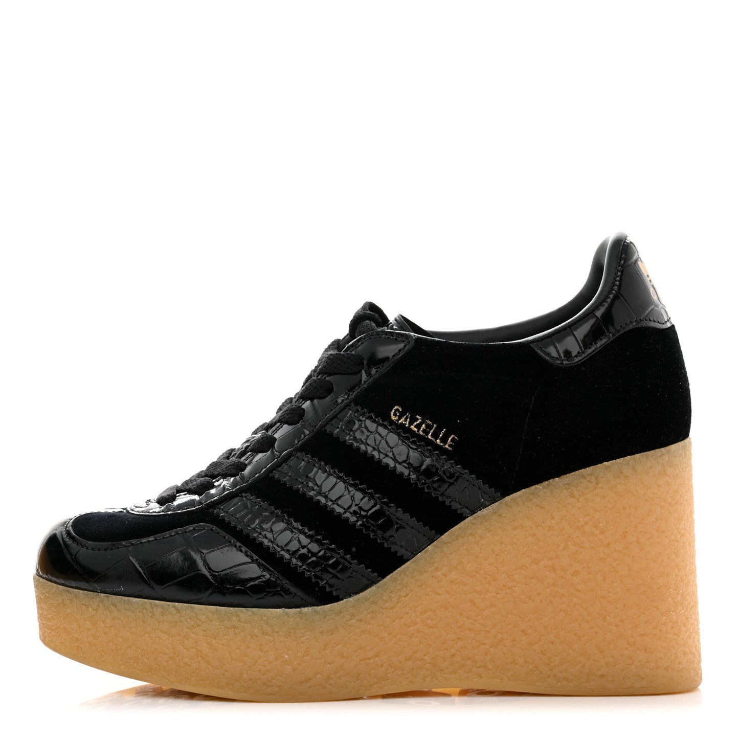 X ADIDAS Velvet Crocodile Embossed Gazelle Wedge Sneakers 36.5 Black