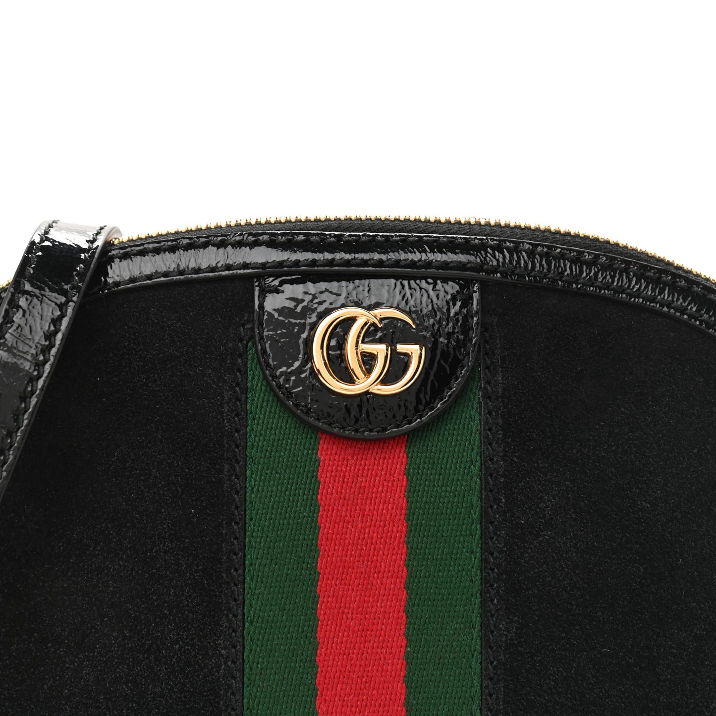 Suede Patent Web GG Small Ophidia Dome Shoulder Bag Black