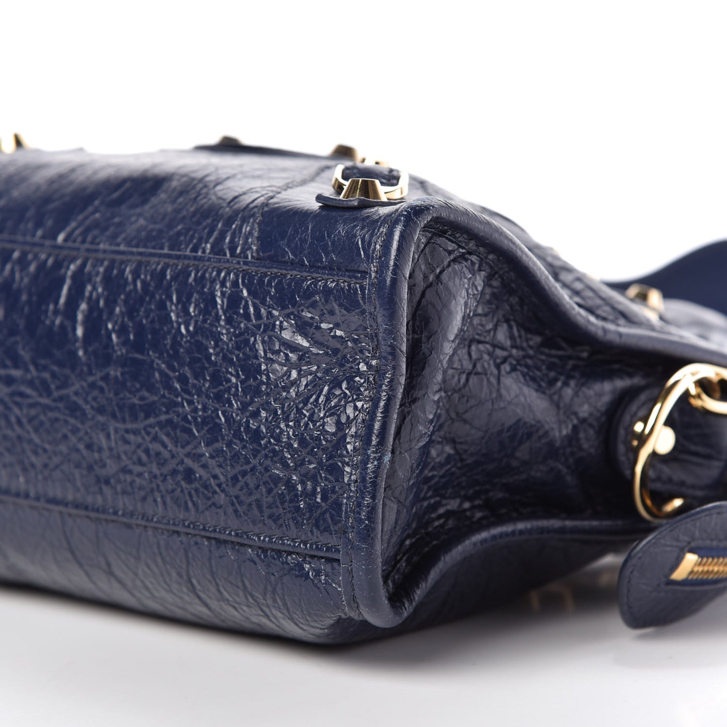 Agneau Classic Gold Hardware Mini City Logo Strap Navy White