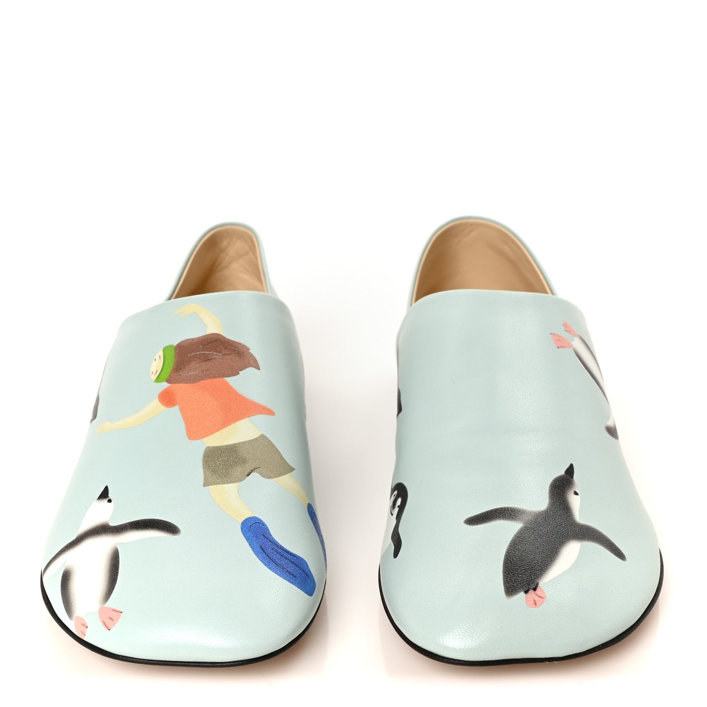 X SUNA FUJITA Goatskin Peguin Toy Slipper 36 Blue Iceberg