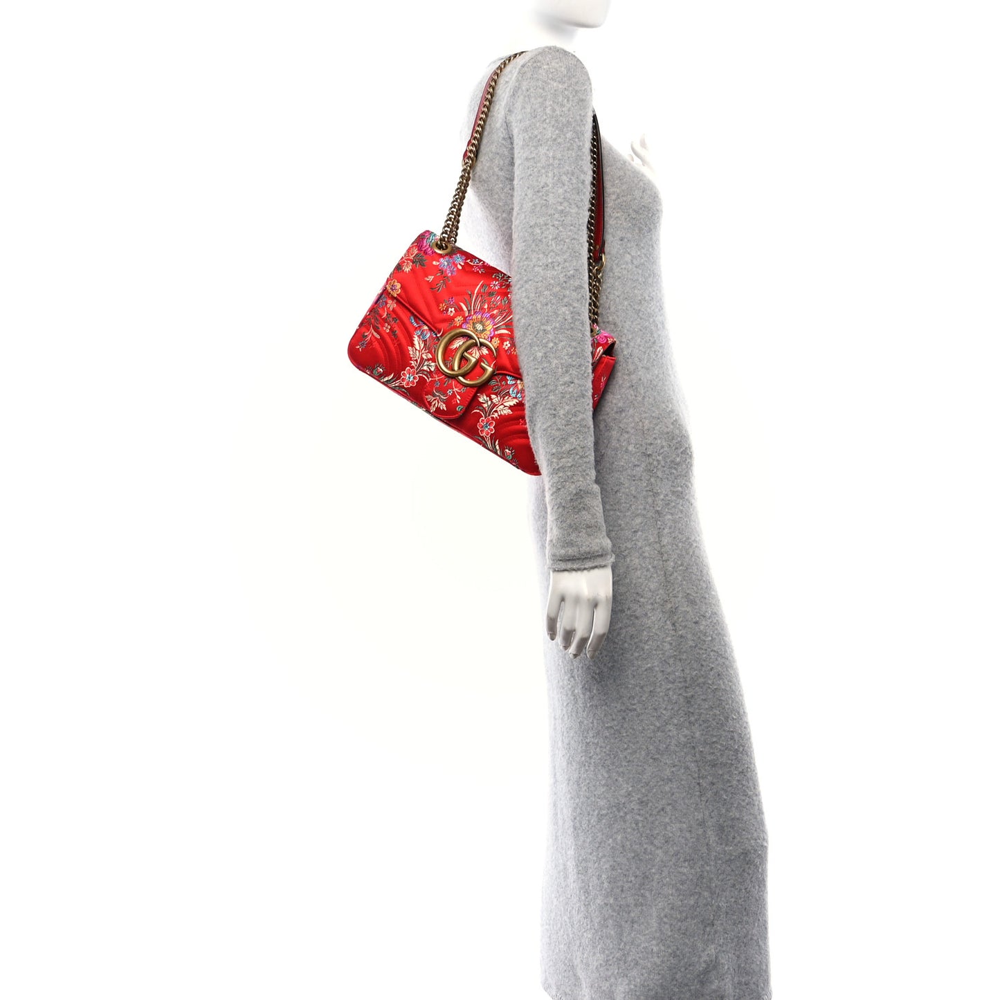 Jacquard Matelasse Floral Medium GG Marmont Shoulder Bag Red