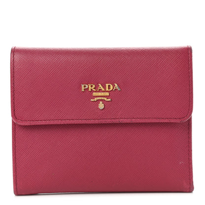 Prada Saffiano Metal Flap Wallet Ibisco 1 of 9