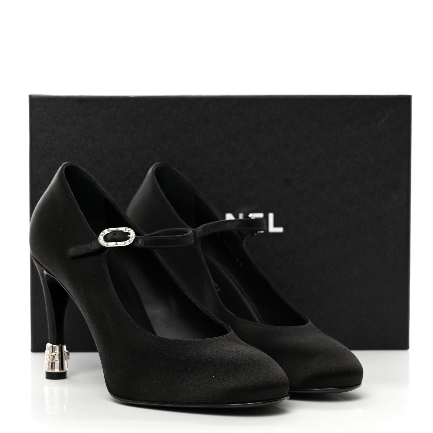 Chanel Satin Crystal Mary Jane Pumps 38 Black 9 of 9