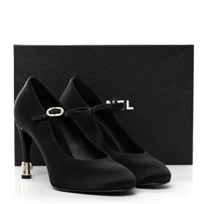 Chanel Satin Crystal Mary Jane Pumps 38 Black 9 of 9