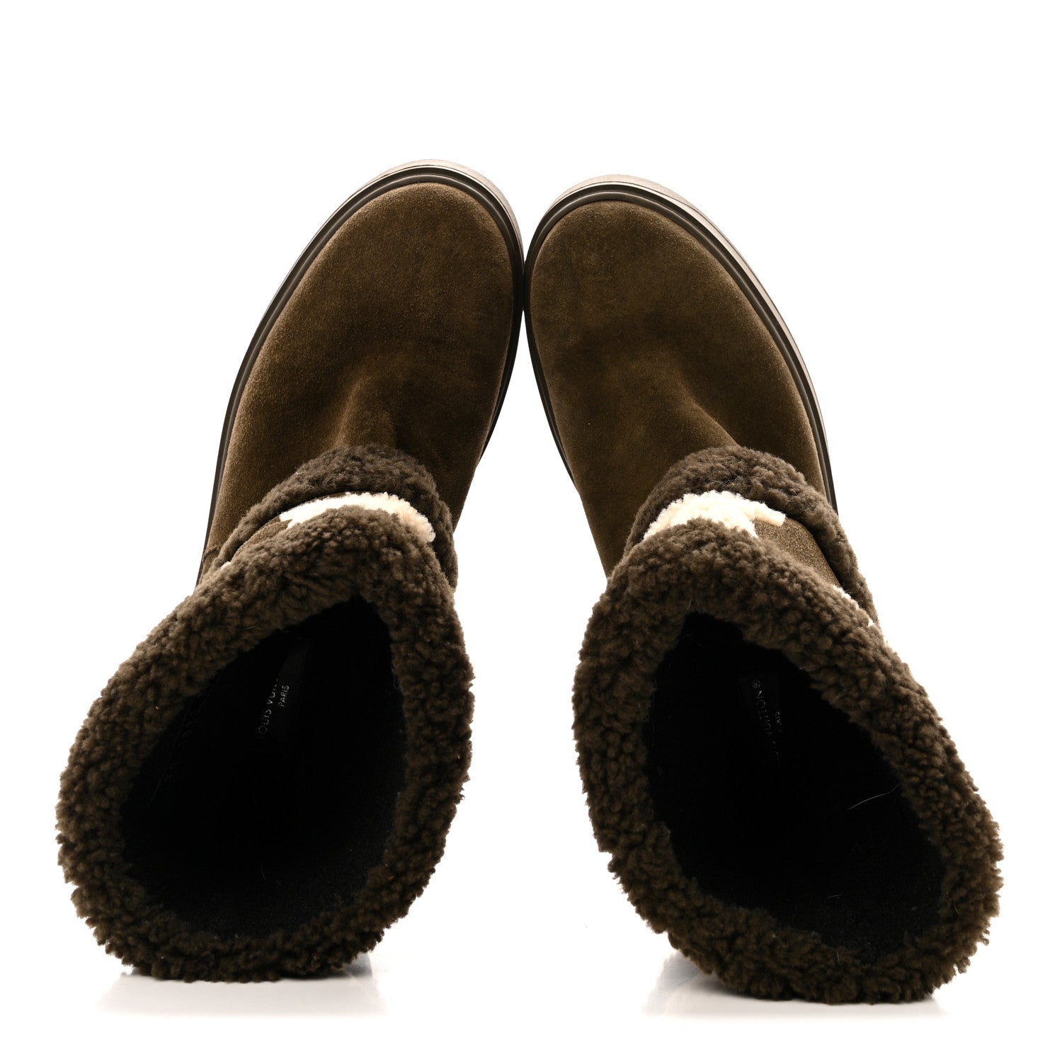 Louis Vuitton Suede Calfskin Shearling Snowdrop Flat Ankle Boot 39.5 Khaki 2 of 11