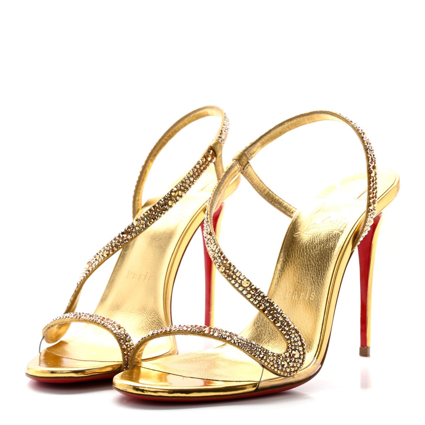 Suede Crystal Strass Rosalie 100 Sandals 37.5 Gold