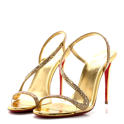 Christian Louboutin Suede Crystal Strass Rosalie 100 Sandals 37.5 Gold 3 of 23