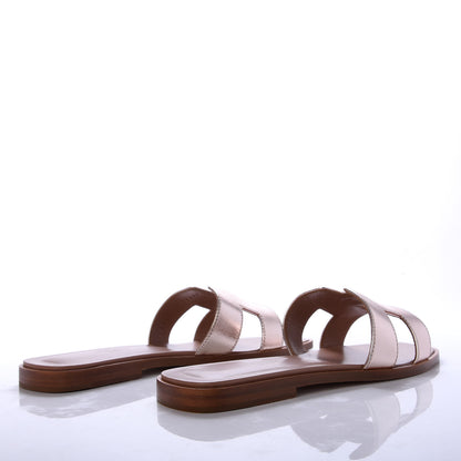 Hermes Metallic Nappa Oran Sandals 37 Rose Dore 4 of 10