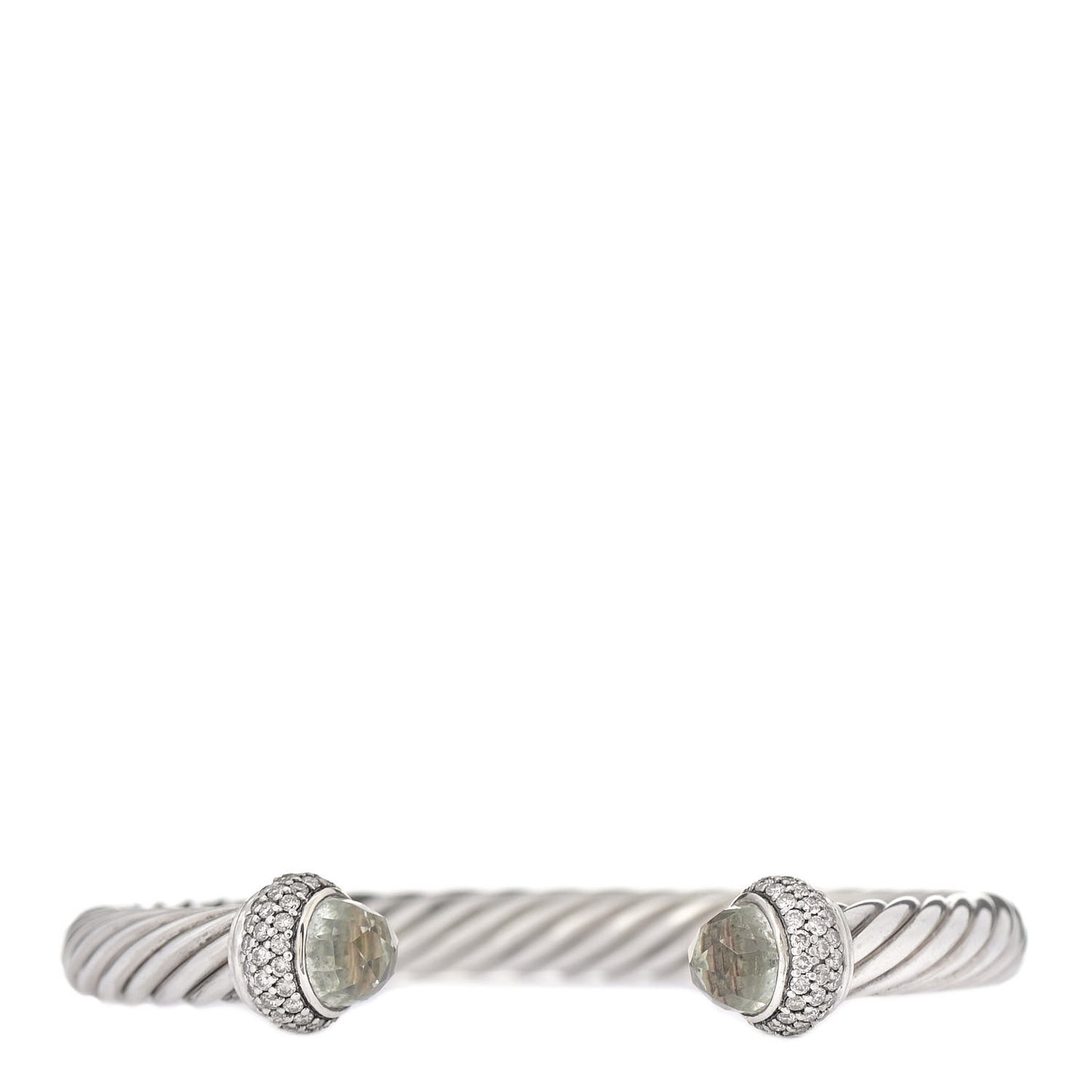 Sterling Silver Diamond Prasiolite Pave 7mm Cable Classics Bracelet