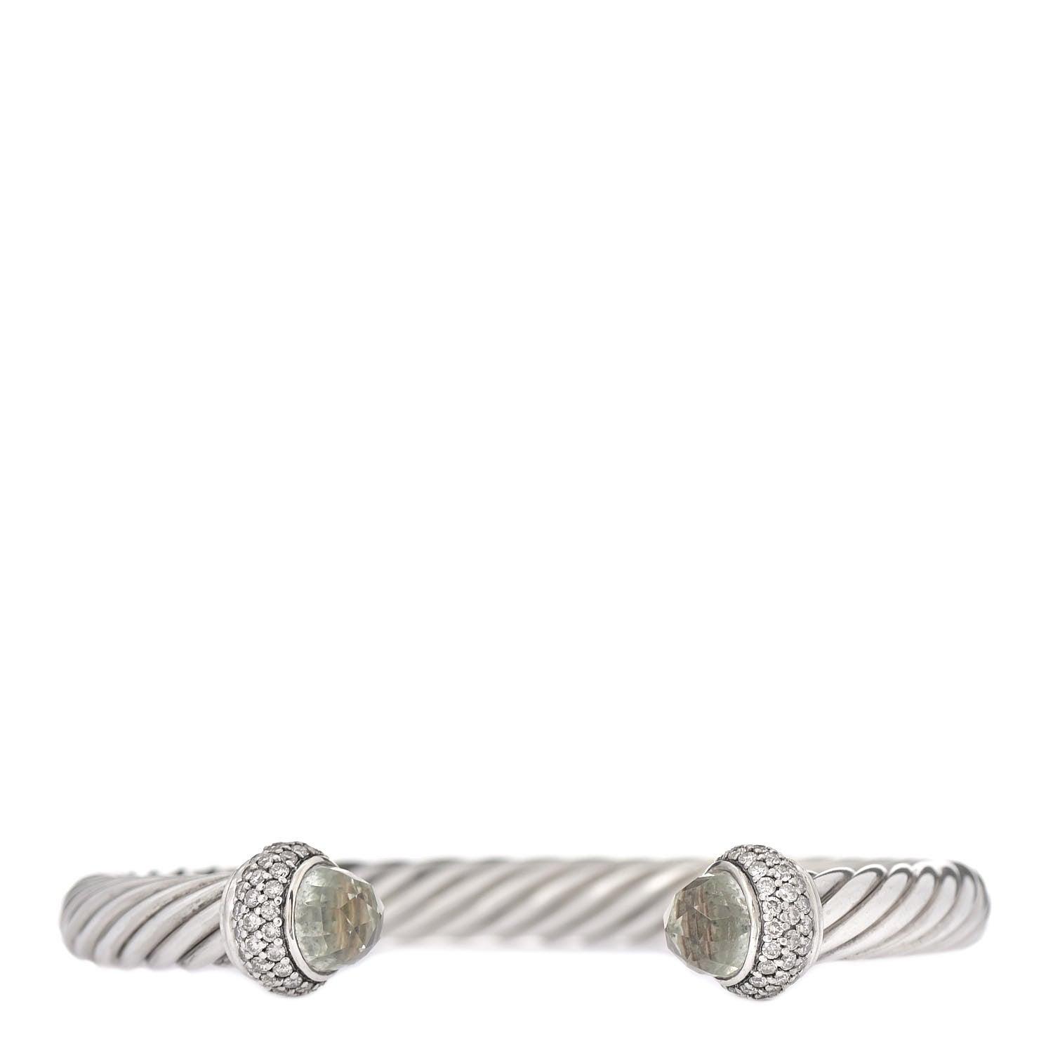 David Yurman Sterling Silver Diamond Prasiolite Pave 7mm Cable Classics Bracelet 1 of 3