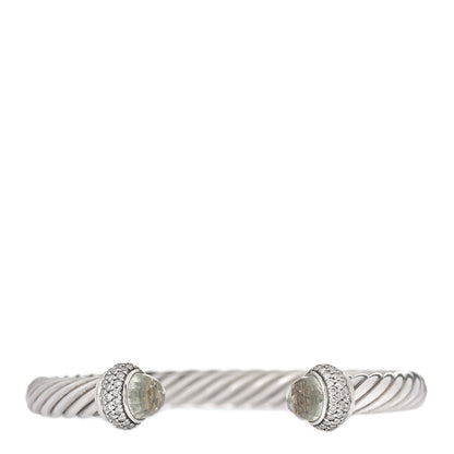 David Yurman Sterling Silver Diamond Prasiolite Pave 7mm Cable Classics Bracelet 1 of 3