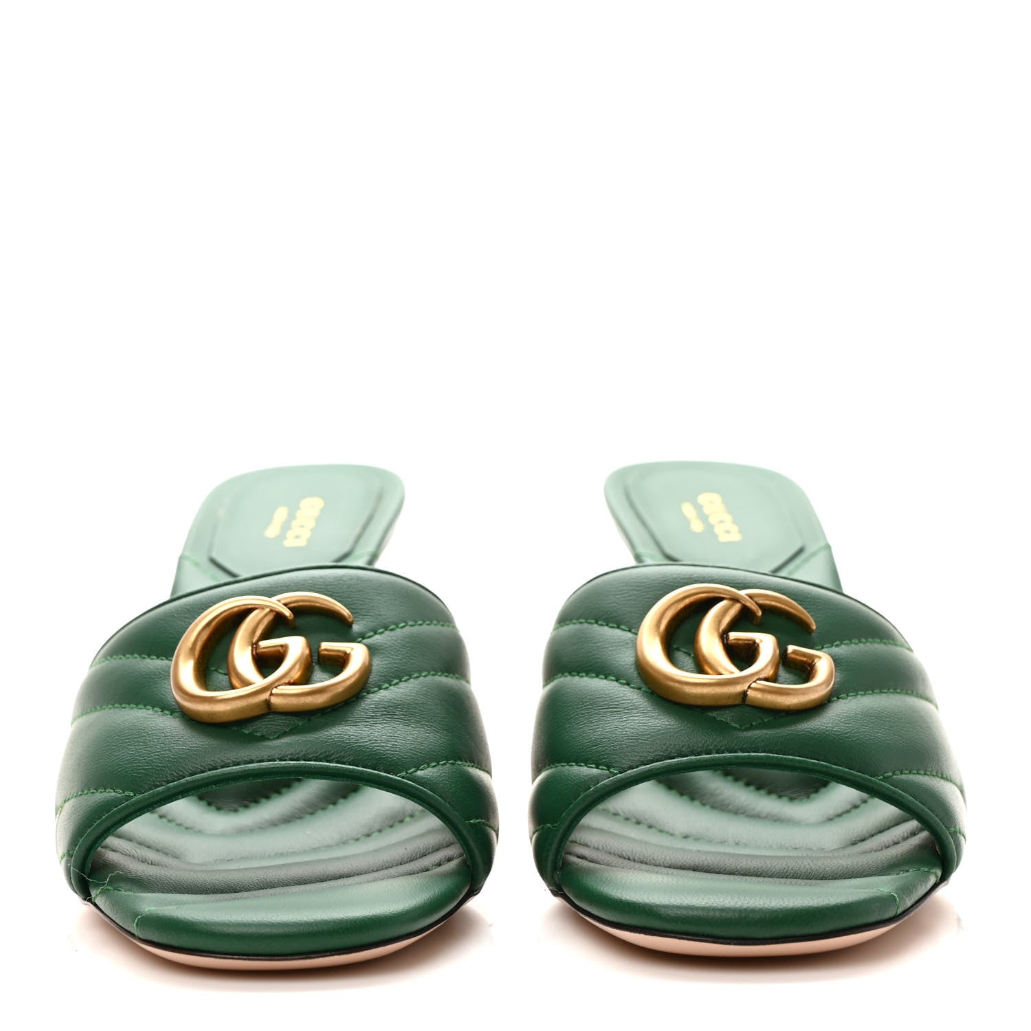 Gucci Nappa Matelasse GG Marmont 75mm Slide Sandals 38.5 Emerald 2 of 8