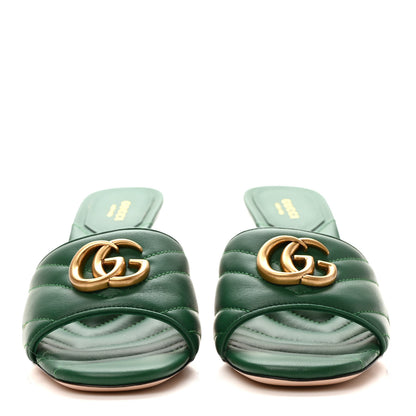 Gucci Nappa Matelasse GG Marmont 75mm Slide Sandals 38.5 Emerald 2 of 8