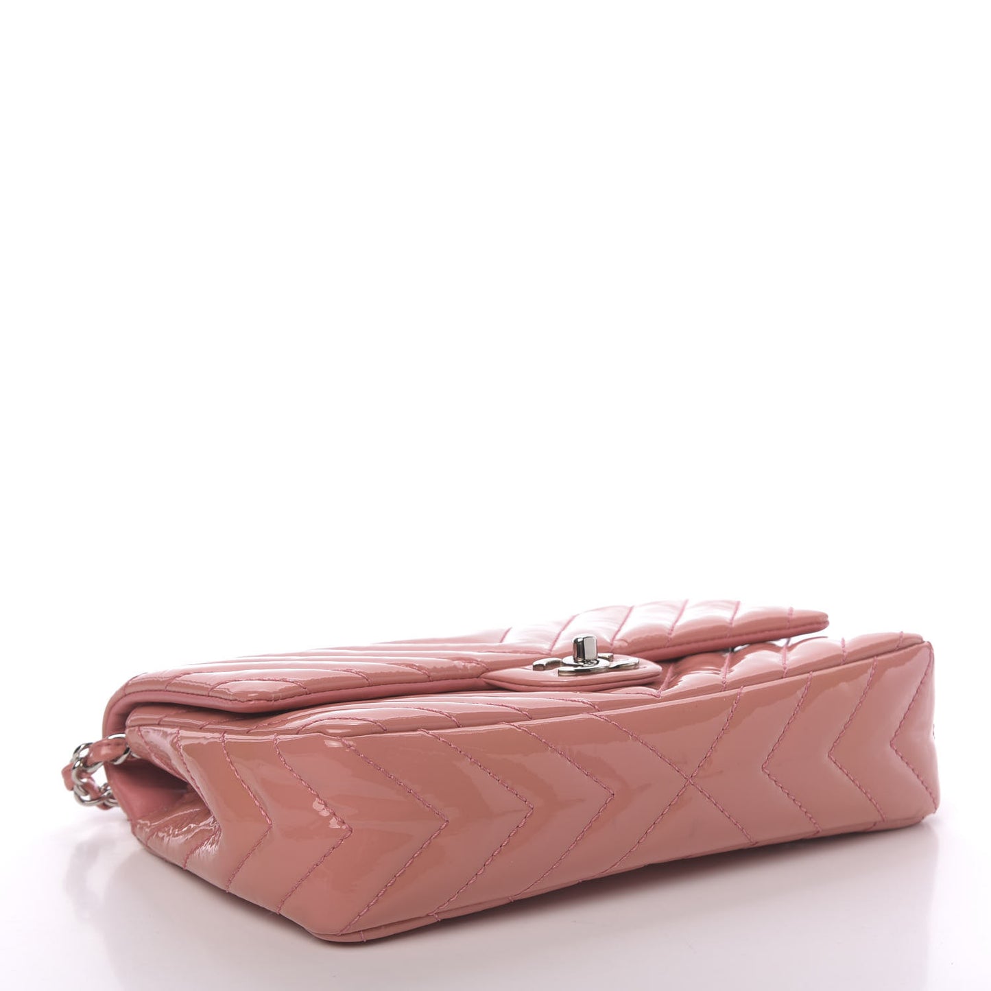 Patent Chevron Quilted Medium Single Flap Pink