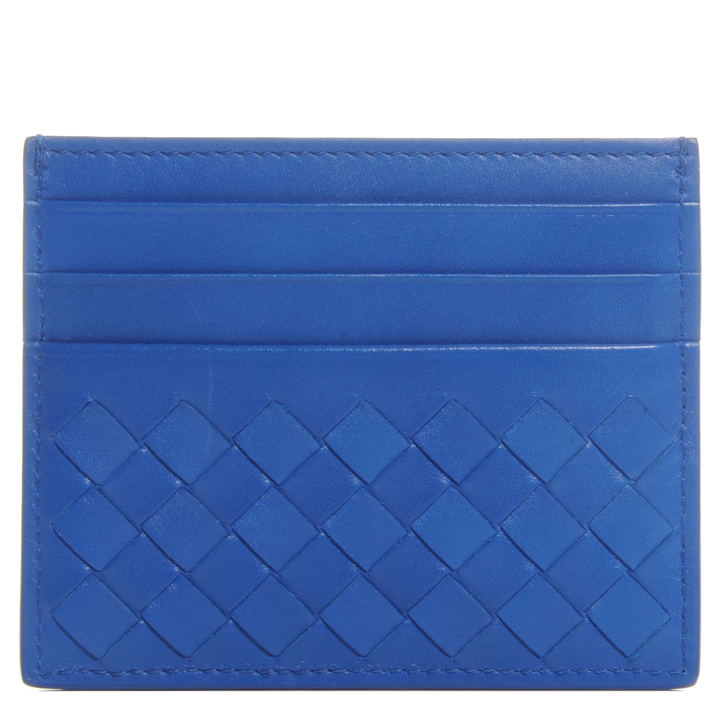 Nappa Intrecciato Woven Card Holder Signal Blue