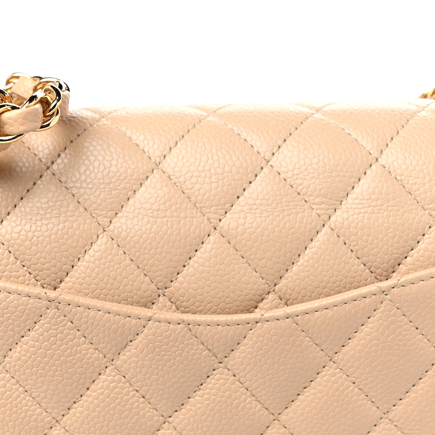 Caviar Quilted Medium Double Flap Beige