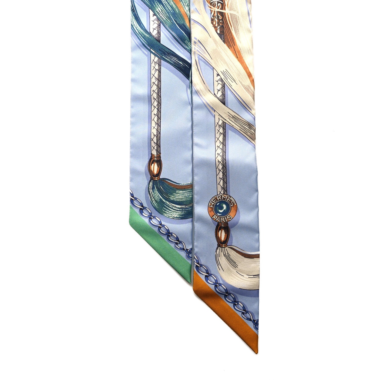 Hermes Silk Cavalcades Twilly Bleu Ciel Creme Vert 2 of 3