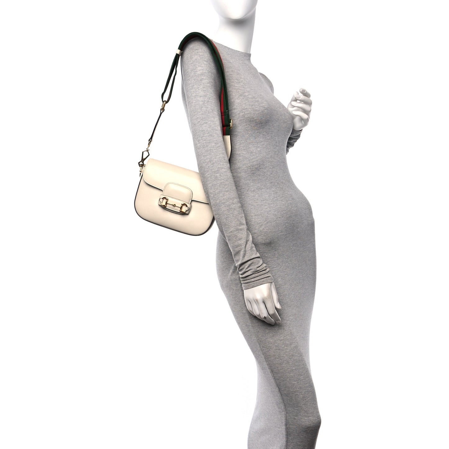 Azalea Calfskin Web Mini Horsebit 1955 Shoulder Bag Mystic White