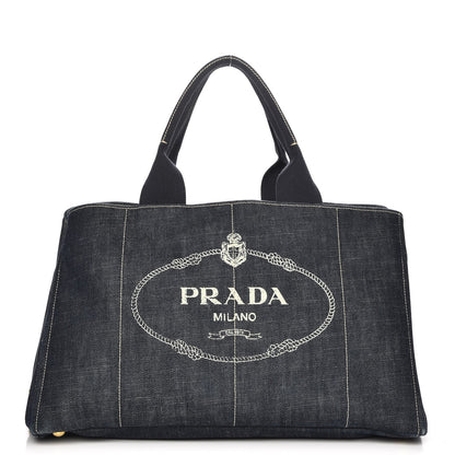 Prada Denim Logo Tote Blue Rosso 1 of 7