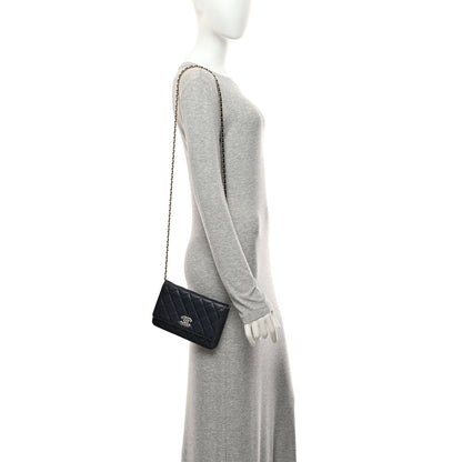 Chanel Caviar Quilted Crystal CC Wallet On Chain WOC Navy 2 of 12