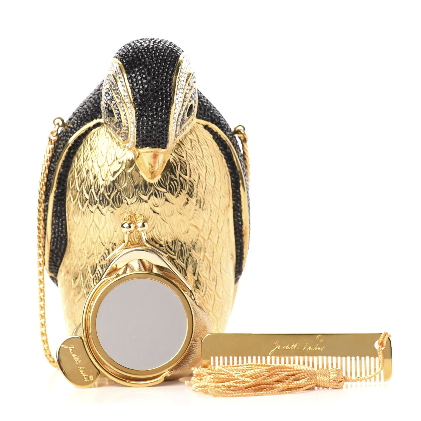 Crystal Penguin Minaudiere Clutch Black Gold