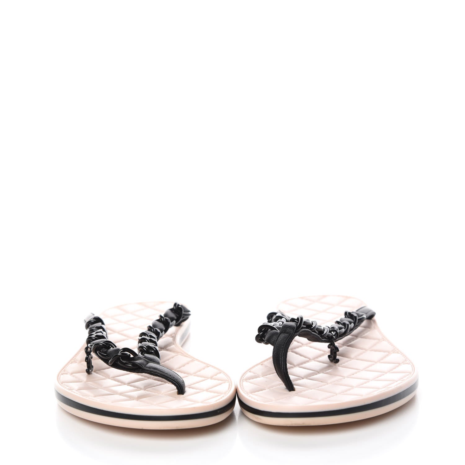 Chanel Calfskin Quilted Chain Thong Sandals 38 Black 2 of 14