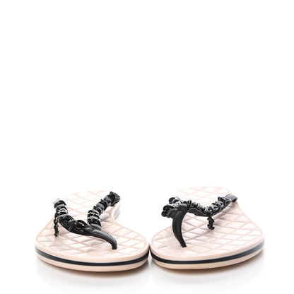 Chanel Calfskin Quilted Chain Thong Sandals 38 Black 2 of 14