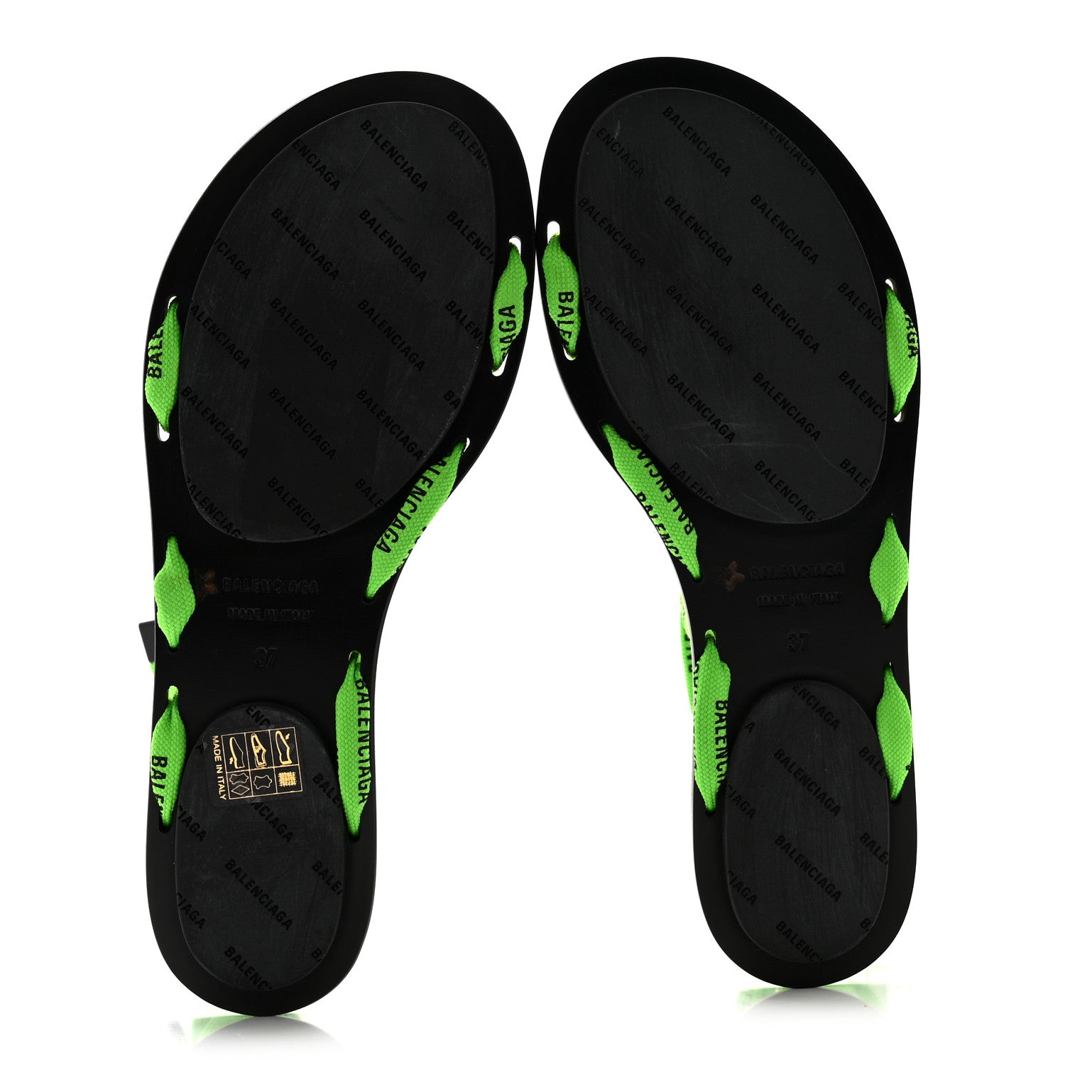 Balenciaga Nylon Calfskin Logo Lace Flat Sandals 37 Neon Green 6 of 8