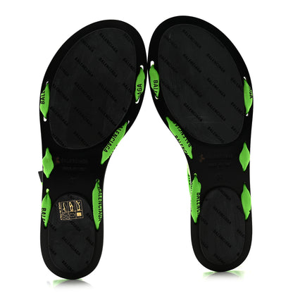 Balenciaga Nylon Calfskin Logo Lace Flat Sandals 37 Neon Green 6 of 8