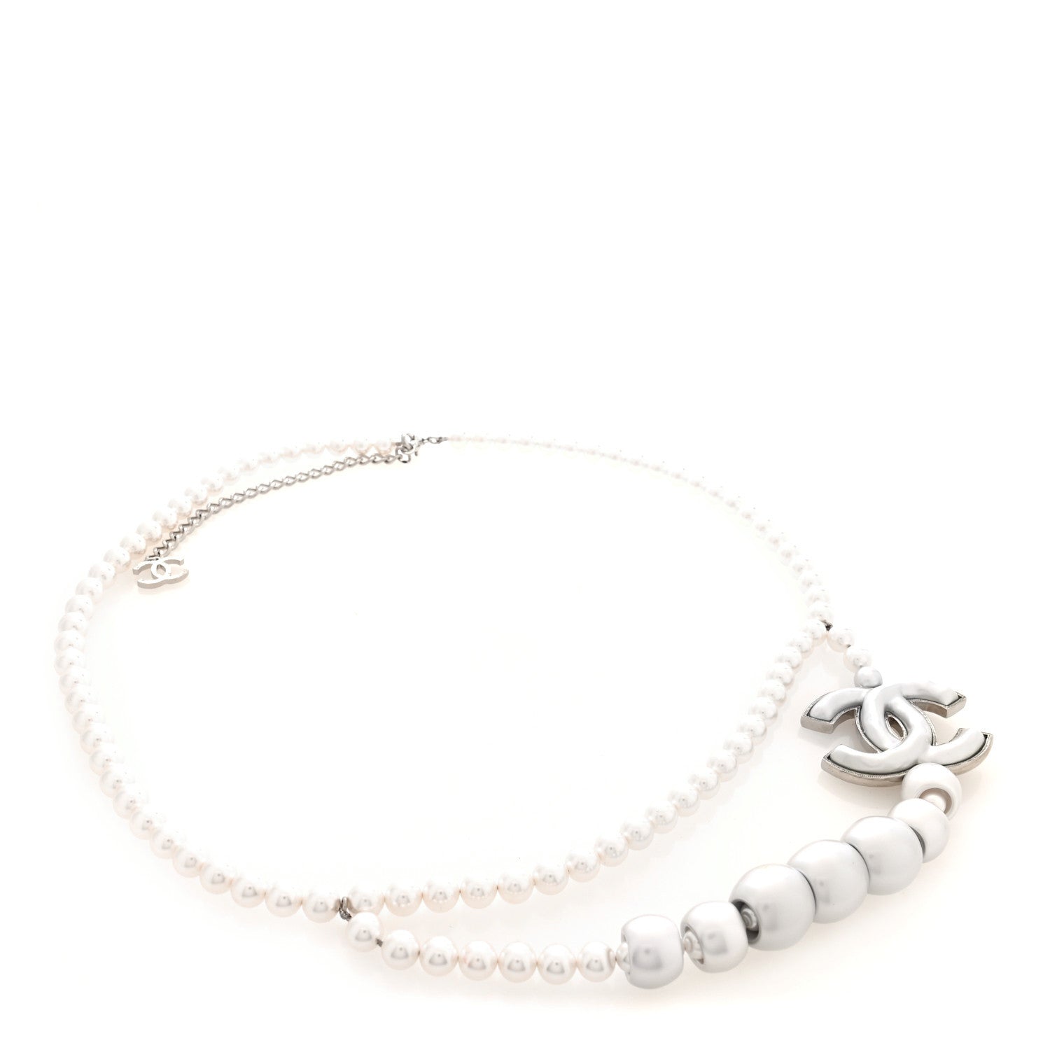 Chanel Pearl Resin CC Double Strand Belt Silver 1 of 3