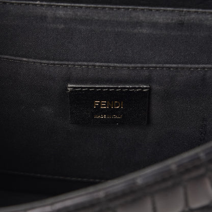 Fendi Nappa Calfskin Crocodile Trapuntata Demi Jour Shoulder Bag Black 7 of 19