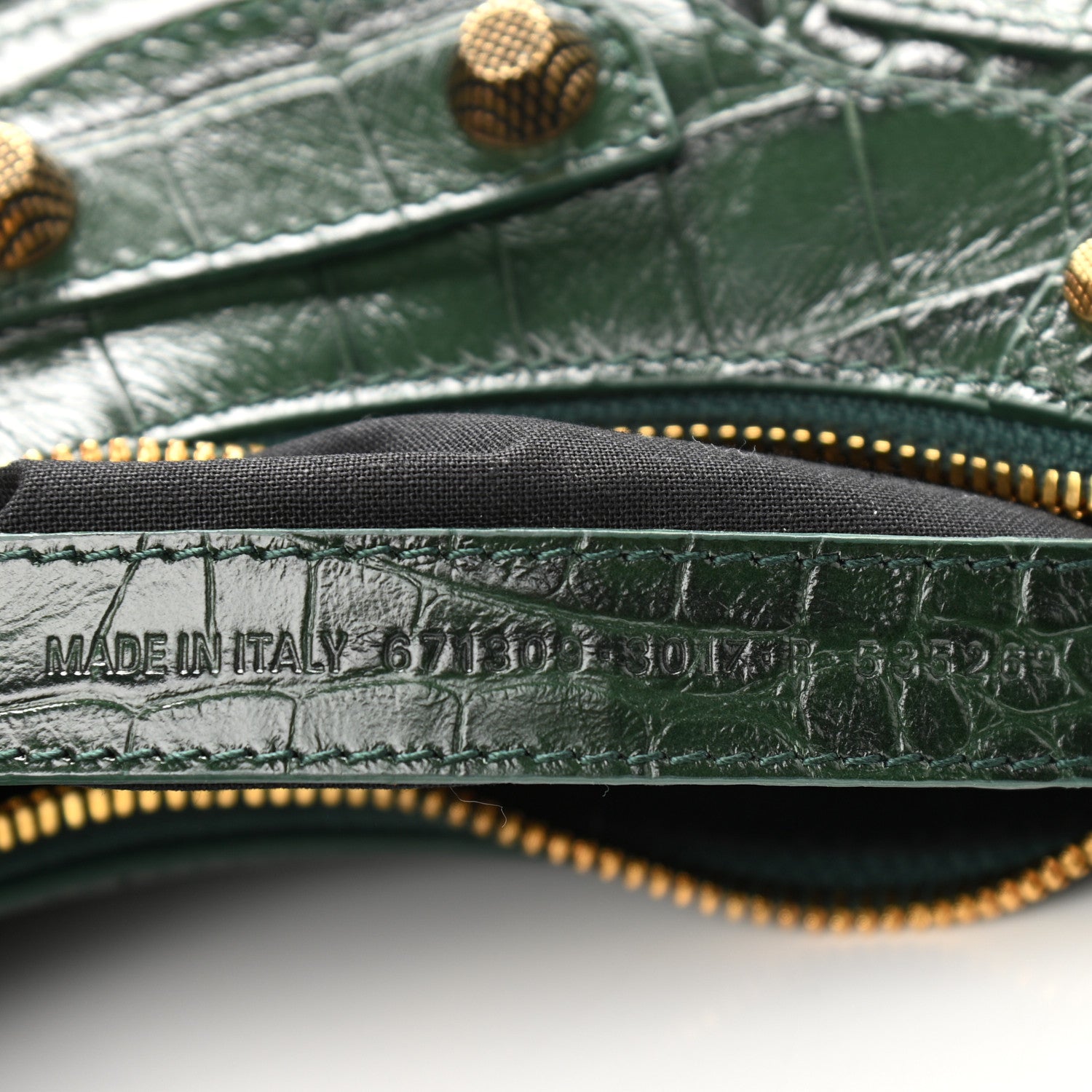 Balenciaga Extra Supple Calfskin Crocodile Embossed Le Cagole Shoulder Bag XS Forest Green 7 of 12