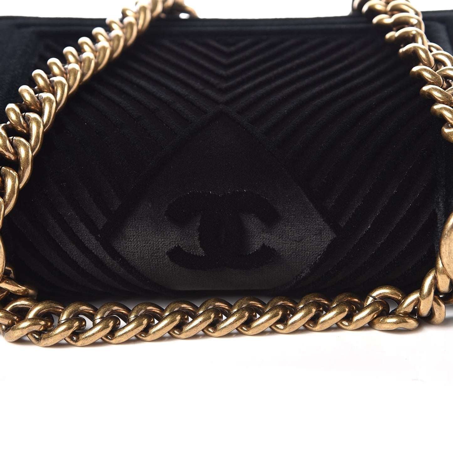 Velvet Chevron Quilted Small Boy Flap Black