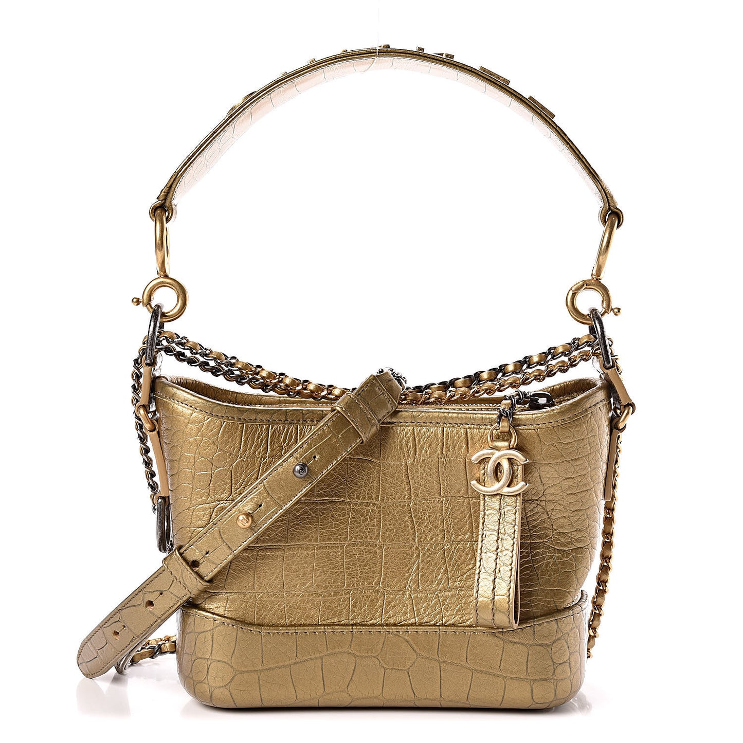 Metallic Calfskin Crocodile Embossed Cocodile Small Gabrielle Hobo Gold