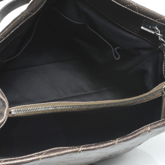 Iridescent Caviar Quilted Tall Chic Shopping Tote Dark Gold