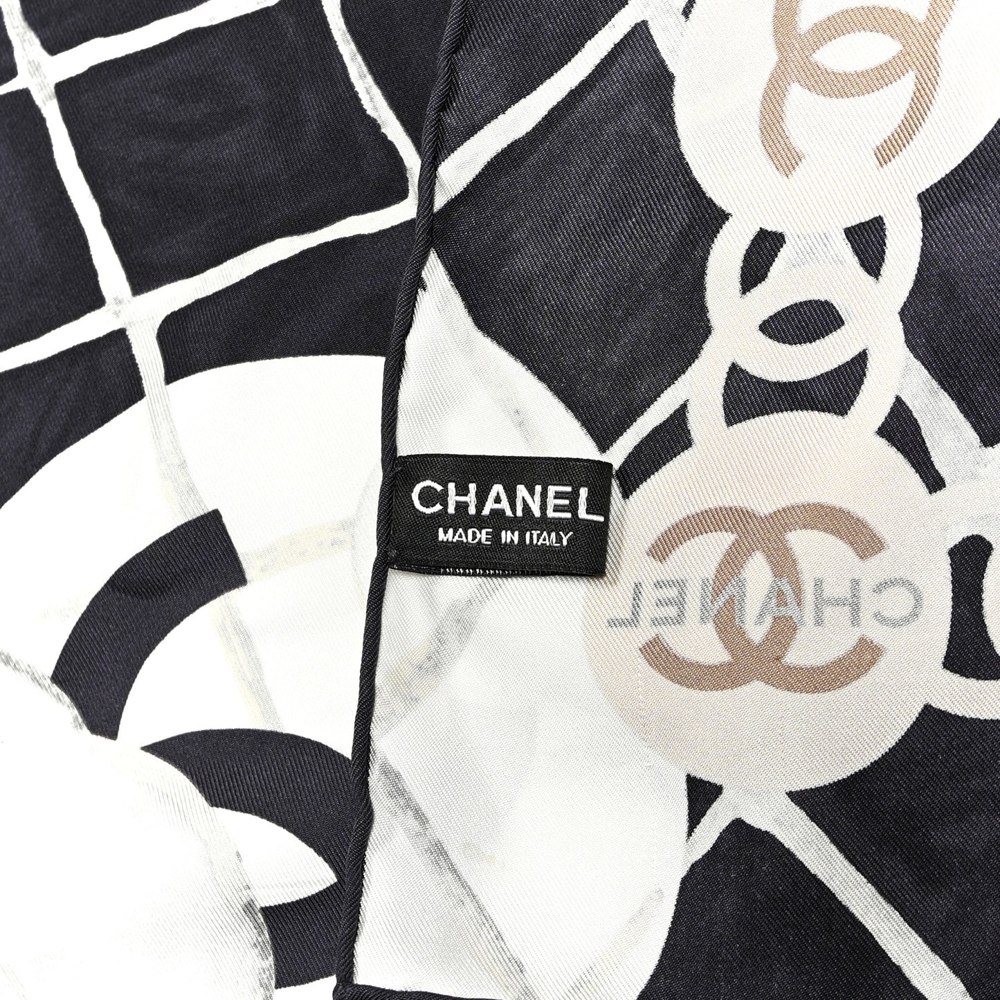 Silk Camellia CC Square Scarf Black