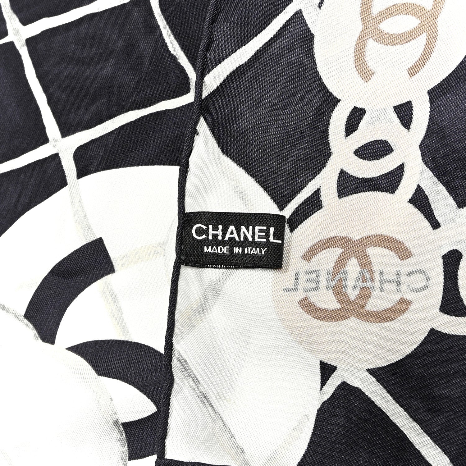 Chanel Silk Camellia CC Square Scarf Black 5 of 8