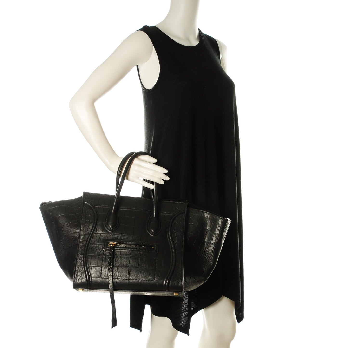Crocodile Embossed Calfskin Medium Phantom Luggage Black