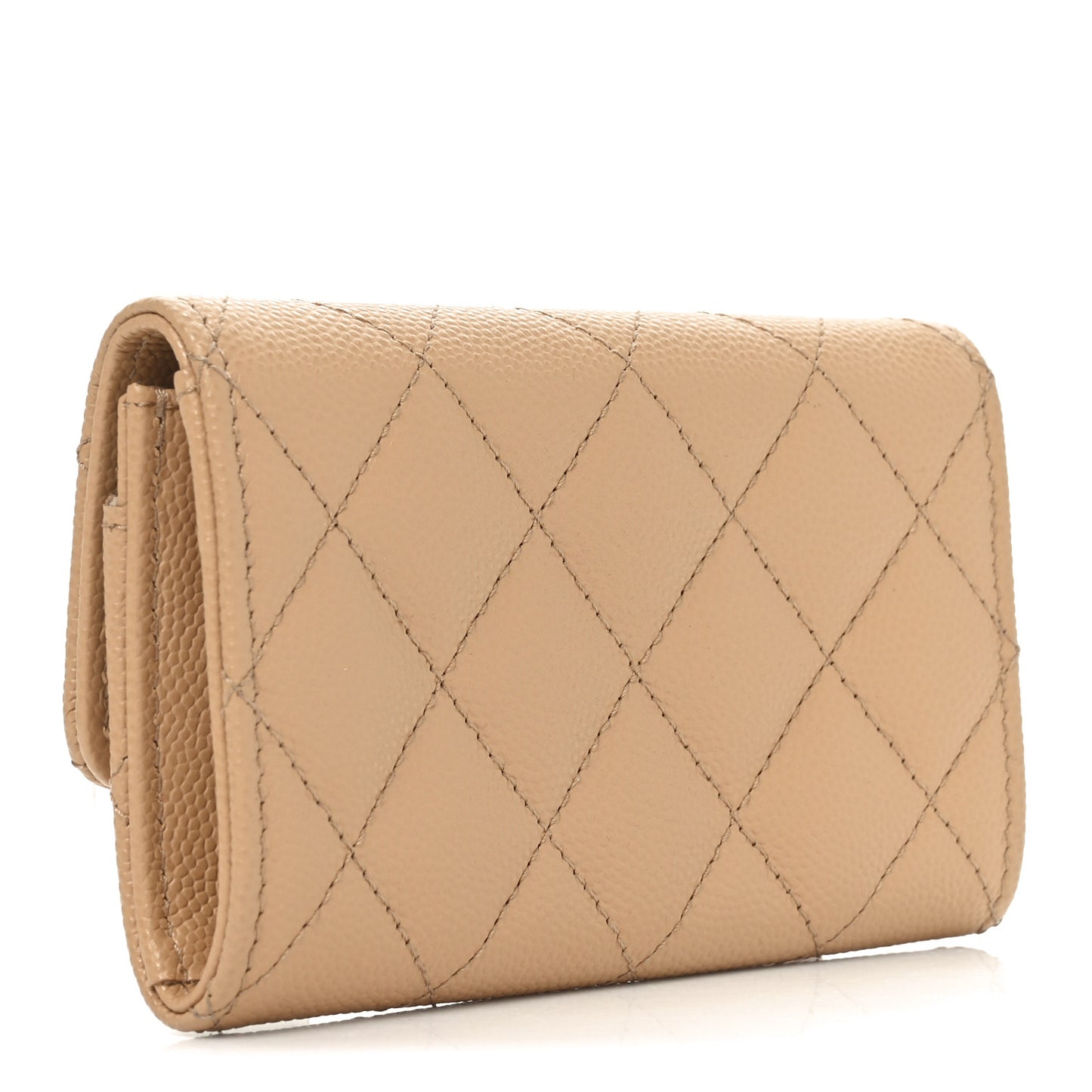 Shiny Caviar Enamel Quilted CC Flap Card Holder Beige
